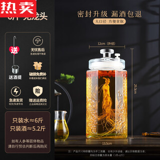 赛乐透品质泡酒玻璃瓶10斤家用密封容器人参药酒罐酒坛子带龙头 倒立不漏6斤无龙头