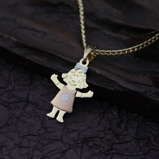 Guran lmy light gold 18k gold three-color gold skirt bow little girl pendant valentine's day holiday gift pendant does not include necklace