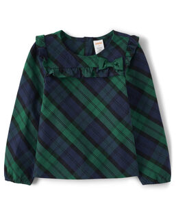 Gymboreegymboree girls and toddlers long sleeve knit top, green plaid pleated, 4t green plaid pleated 4t
