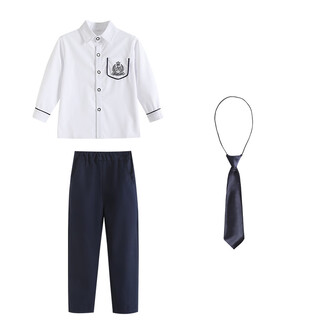 Buenpu jk uniforms for primary and secondary school students class uniform suit british college style men's shirt embroidered school uniform children's performance clothing dress boys white embroidered card rope shirt + tr navy long 160 cm