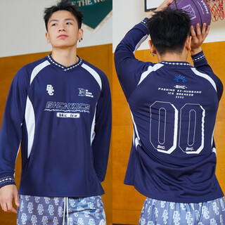 Shansha yitong ice breaking american shooting suit football training suit long sleeve cycling suit running sports t-shirt splicing retro racing suit ice breaking thorns v neck racing suit - navy blue m 160-170 high, 95-115 jin jin is equal to 0.5 kg