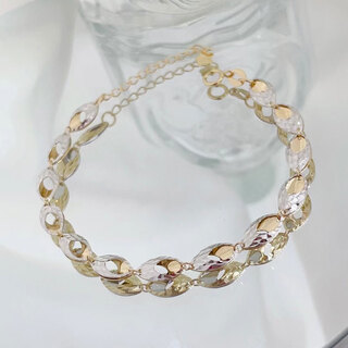 Lierui jewelry pure 18k gold color separation yellow and white effect flash bracelet plain gold au750 simple fashion versatile summer light gold + white gold length 15 + 3cm