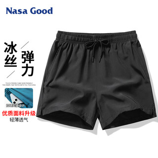 Nasa good shorts men's summer trend basic solid color versatile casual loose straight sports three-point pants black m