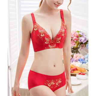 Tingmei (gracewell) counter brand pure cotton underwear set for women without wires, push-up anti-sagging embroidery sexy bra, side breast bra, phoenix red suit, underwear + underwear 85c 38c=