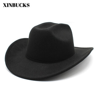 Xinbucks cowboy top hat men and women jazz hat european and american punk style large brim sun hat roll brim hat riding hat felt hat black (same style for men and women) 57-58cm