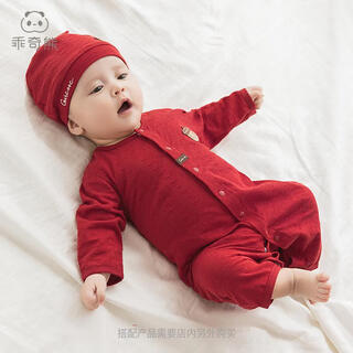 Guiqi bear baby pure cotton jumpsuit summer thin red full moon one-year-old clothing baby air-conditioning clothing hayi crawling clothing spring and autumn