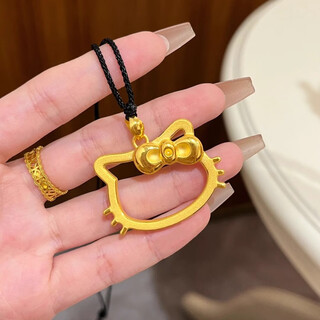 Shien hellokitty gold pendant 3d hard gold pure gold 999 hollow kitty cat butterfly necklace as a gift for your girlfriend hollow kitty large single pendant 6g