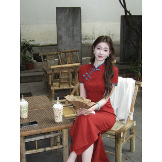 Spring man (tanhuangren) 2025 summer new chinese style national style acacia retro temperament cheongsam dress women's spring and republic of china style long skirt red cheongsam s