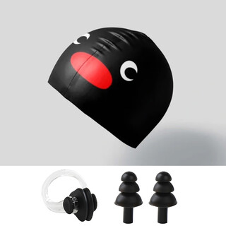 Chaosihui funny penguin swimming cap for men and women waterproof extra large high elasticity non-stretching silicone swimming cap extra large penguin silicone waterproof swimming cap + nose clip earplugs