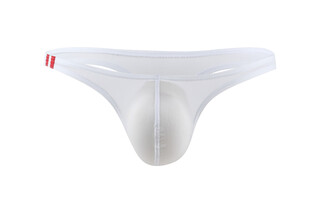 Gay ice silk thong, transparent underwear for men, men's low-waisted sexy t-pants with convex slim fit and breathable pants, white m european size 2.1-2.4