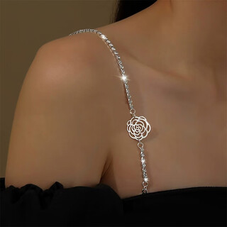 Dofinison shoulder straps for women spring and summer new girl rhinestone underwear straps with roses ab style exposed bra underwear accessories silver rose 1.8cm