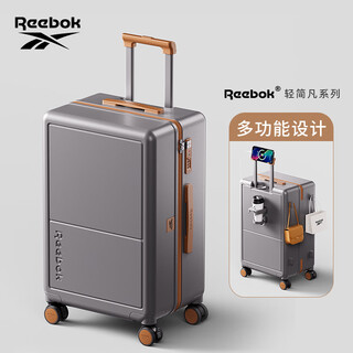 Reebok sharp walking suitcase pc trolley case multi-functional large capacity travel password case leather case english gray brown 24 inches