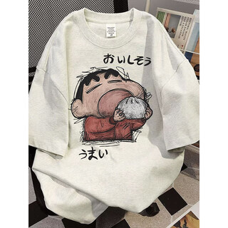 Cantu american trendy brand heavyweight crayon shin-chan short-sleeved t-shirt men's summer loose half-sleeved couple's bottoming shirt white gray l recommended 100-120 jin jin equals 0.5 kg