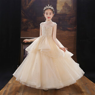 Simiaoxing girls evening dress high-end birthday party flower girl girl princess dress children's host piano orchestra performance clothes summer champagne color long 160