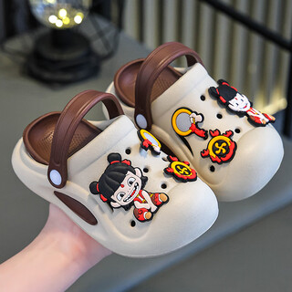 哪吒儿童洞洞拖鞋男童夏季新款外穿踩屎感防滑小孩宝宝凉拖鞋男孩 哪吒-卡其色 18 -19码【内长12.5cm】