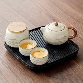 Tangfeng ru kiln kung fu tea set complete household high-end ceramic xishi tea one pot and two cups set with tea tray for one person to drink fangshi tea tray + jianshan xishi pot + 2 cup tea cans