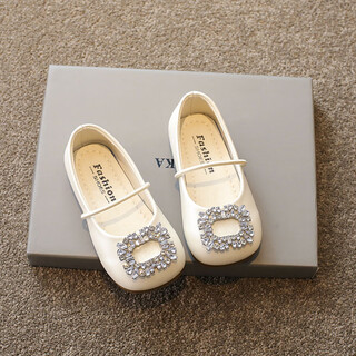 Zhuangkutu girls' small leather shoes princess shoes 2025 spring and autumn new style little girls' single shoes soft sole small fragrance style one-step beans... beige 26 inner length 16cm