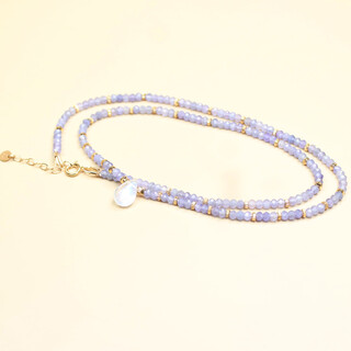 Guran natural clavicle chain women's original design colored gemstone beaded neck ornament blue moonlight crystal pendant necklace light purple 40cm3mm
