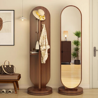 Meizhule rotating dressing mirror full-body floor mirror home bedroom coat rack mirror integrated fitting mirror vertical removable walnut color 36*166 rotating + storage + hanging clothes