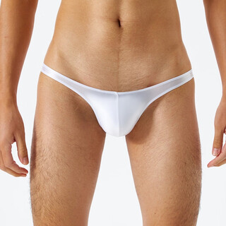 Body shaping men's large size low-waist thong oily silky glossy ultra-thin transparent sexy pants high elastic tight underwear white m size suitable for 90-110jin jin equals 0.5 kg to wear
