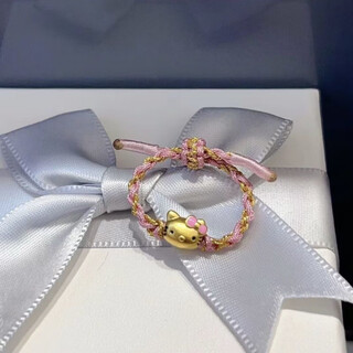 Lingmeng gold hello kitty ring pure gold 999 hello kitty kt woven ring as a birthday gift for girlfriend hello kitty kt woven ring adjustable 0.82g