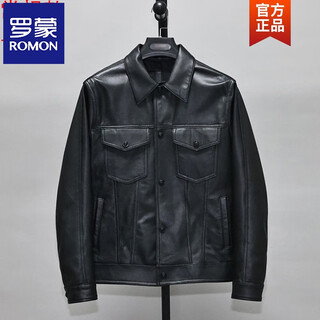 罗蒙（ROMON）轻洗做旧头层绵羊真皮皮衣男修身短款青年休闲翻领牛仔夹克外套杨 轻洗款 (单款)款  常规 M 号 建议90-119斤