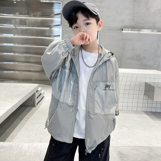 Balabala children's clothing boys summer sun protection jacket 2025 new medium and large children summer boys thin style breathable waterproof gray 170 cm