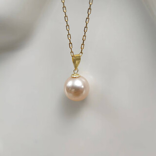 Fat donglai same style dl 1998 pearl pendant single 18k gold aurora freshwater seedless necklace perfect round orange pink ++ silver chain 7-8mm
