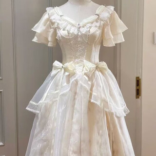 2025 new autumn dress for adult women french high-end super fairy evening dress banquet petite princess dress off-white apricot s high quality (collect to get a necklace with two bows)