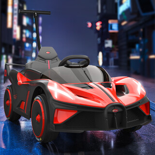 小嘎子儿童电动汽车宝宝四轮男女小孩跑车婴儿遥控车手推可坐人玩具车 红色四驱+音乐+皮座12V电瓶+推把