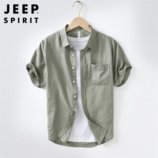 Jeep spirit jeep breathable cotton and linen short-sleeved shirt men's summer thin casual jacket men's shirt light green xl