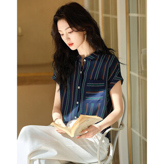 Demana 75d twisted yarn shirt summer new short-sleeved striped printed shirt women's top