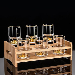 Martigues household light luxury one-two-two-two-point wine set crystal glass wine set with scale 100ml jinshan one-two cups 6 pieces + bamboo frame