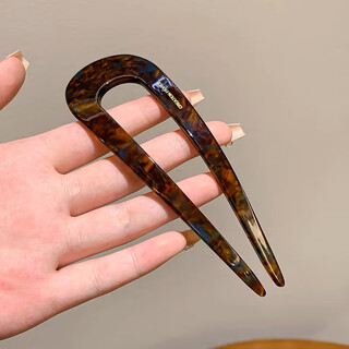 Jingxiao misenhuo has a lazy and chinese style acetic acid u-shaped hairpin ball headband hair artifact hairpin hairpin back of the head hairpin headdress acetic acid dark brown lengthened 14cm, firm and will not fall off.