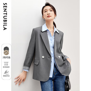 Shangdubila temperament commuting professional small suit for women autumn versatile high-end suit casual jacket gray m