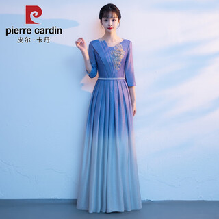 Pierre cardin cantata performance clothing women's long skirt conductor host competition performance clothing high-end student temperament evening dress sky blue gradient s