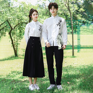 St. luofeng antique uniforms, middle school student choir performance uniforms, junior high school student class uniforms, poetry recitation red song competition clothing, women's model, black bamboo long-sleeved top + pearl skirt l