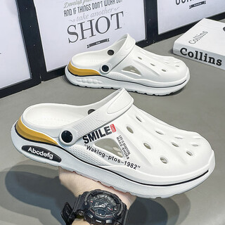 Bo na ling cave shoes men's 2025 new summer outerwear driving thick-soled anti-slip pvc trendy shoes versatile beach sandals men's 2566-yellow edge 40/41