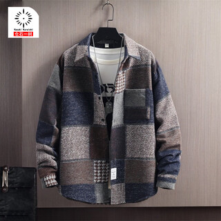 Cangshi yishu cangshi yishu trendy brand 2025 autumn and winter lapel woolen jacket men's thickened high-end light luxury casual plaid jacket brown xl