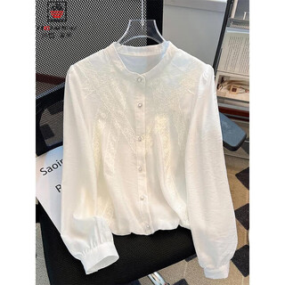 Aemape french white shirt women's spring 2026 new style good-looking lace long-sleeved beautiful shirt top white l (recommended 100jin jin equals 0.5kg -115jin jin equals 0.5kg)