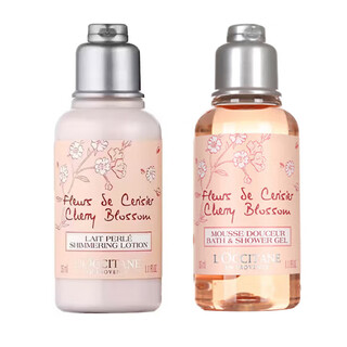 L'occitane sweet cherry blossom shower and body milk travel set two-piece portable travel pack shower gel 35ml + body lotion 35ml