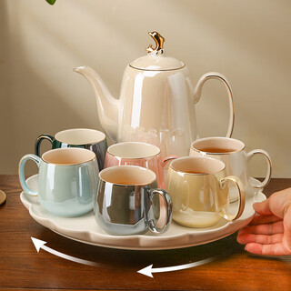 Meidao rotating water set complete set of ceramic afternoon tea tea set large capacity teapot high temperature resistant drinking cup tea cup mixed color pearl-white pot-rotating water set-gift box