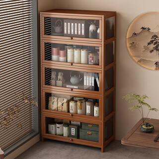 Tuojue new chinese style bogu rack non-solid wood tea room tea cabinet storage rack dust-proof tea set tea storage rack ornaments display cabinet classic tea five layers 80 models (with door dustproof) no specifications