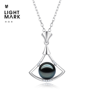 Light mark small white light selected seawater pearl necklace small fan s925 tahitian black pearl pendant clavicle chain 8-9mm