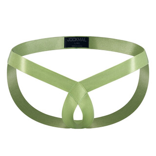 Men's low-waisted sexy double thong t-pants with elastic straps to lift the hips, tight-fitting hollow rings, solid color, green l-xl