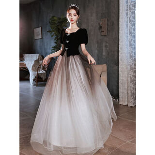 Xue ziyan evening dress female students can usually wear niche beautiful evening dress black dress light luxury high-end fairy banquet black gradient dress one size l