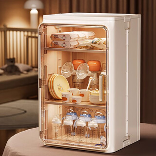 Nafenai baby bottle storage box dust-proof baby feeding tool storage box bowls and chopsticks drain rack desktop storage rack large cream white partitions removable storage tall bottles