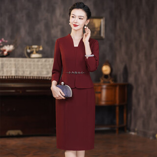 Zi mei qiao 2025 autumn new wedding mother's dress women's high-end atmosphere wedding banquet mother-in-law fake two-piece dress three-quarter sleeves 2xl (recommended 120-130 jin jin equals 0.5 kg)