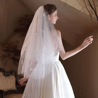 Senyong oli's french hepburn bridal certificate registration hair accessories veil white proposal super fairy retro high-end light small white 60cm-80cm