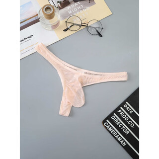Men's thong ice silk jacquard thong transparent sexy t-pants breathable fashion personality sexy high elastic pink s44-53 kg